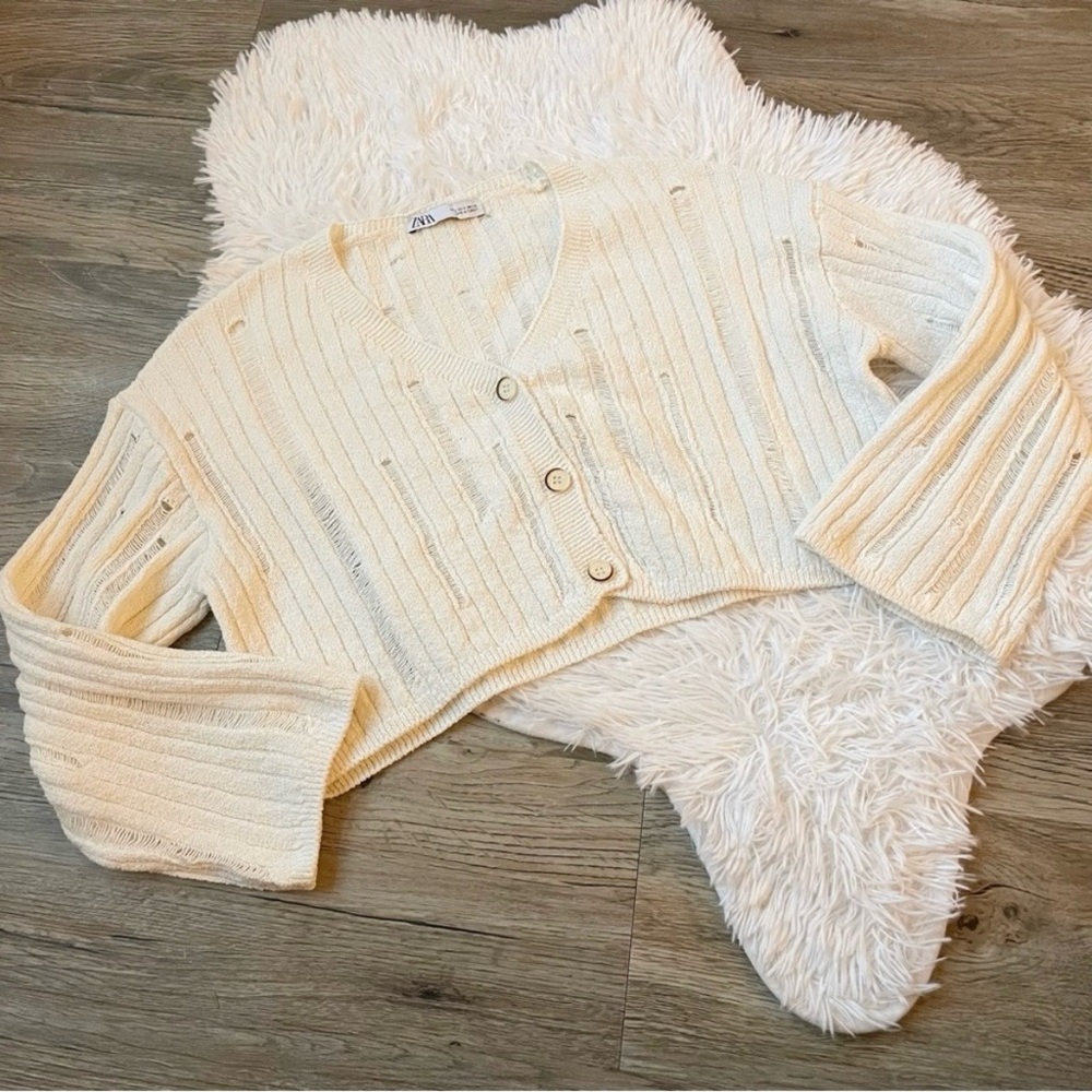 Zara Distressed Cardigan Cropped Sweater - Picture 2 of 8